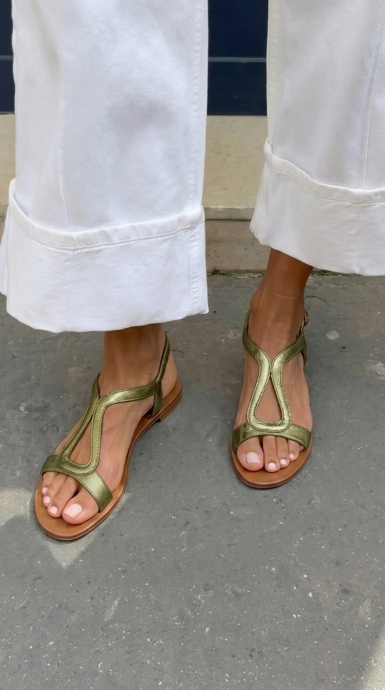 Sandales slingback découpées métalliques décontractées basses Or