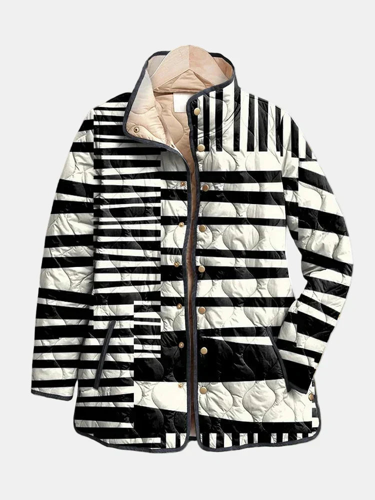 Églantine | Manteau matelassé abstrait noir et blanc