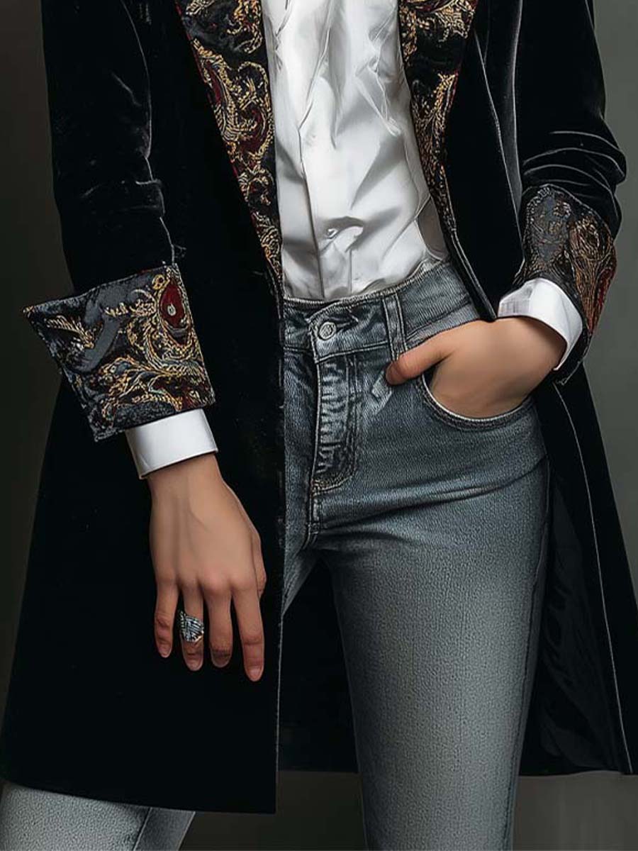 Léontine | Blazer Ajusté Imprimé Baroque Noir