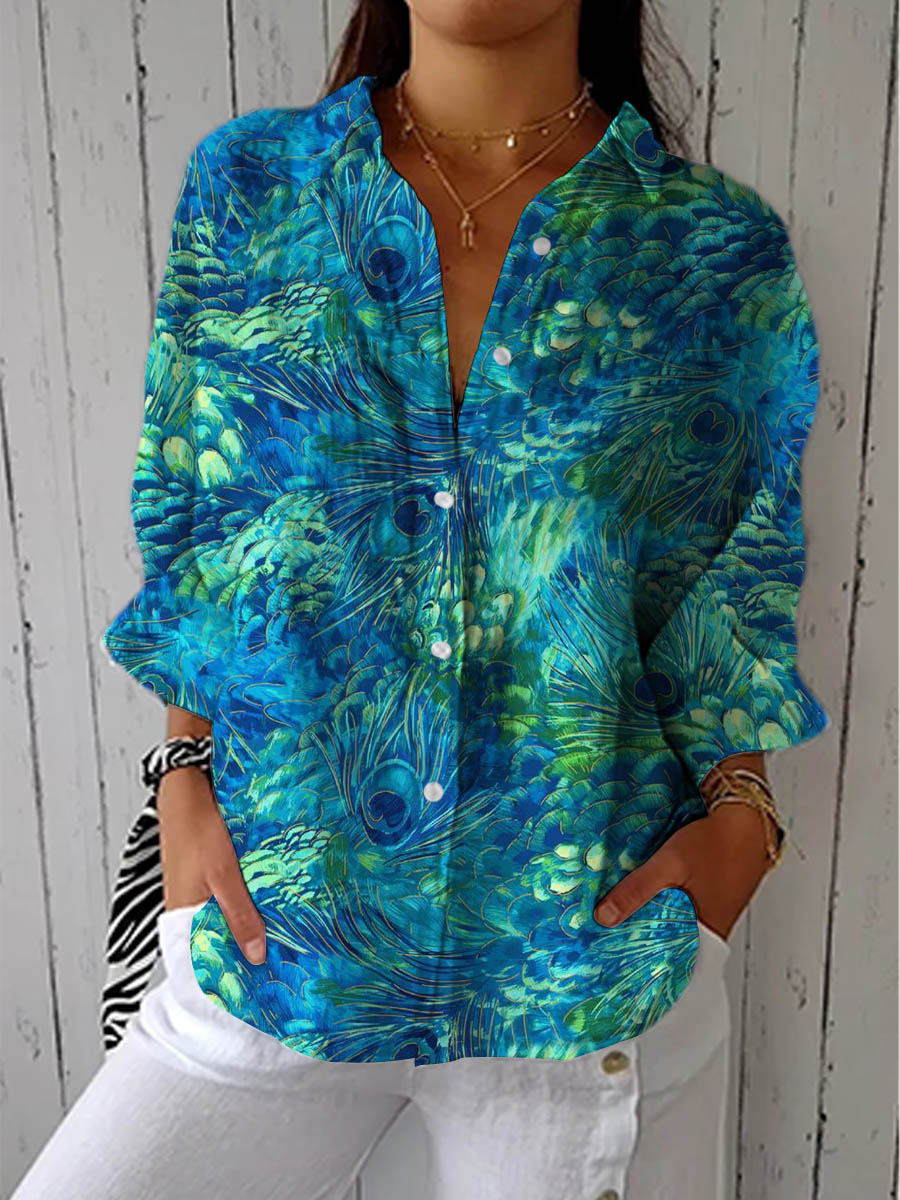 Patricia – Blouse Imprimée Nature Bleue