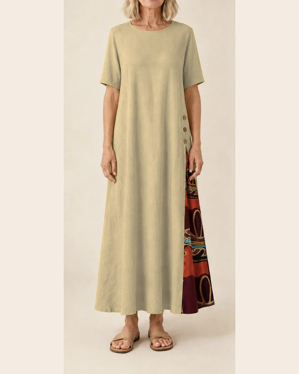 Maurene – Beige | Robe longue décontractée effet lin