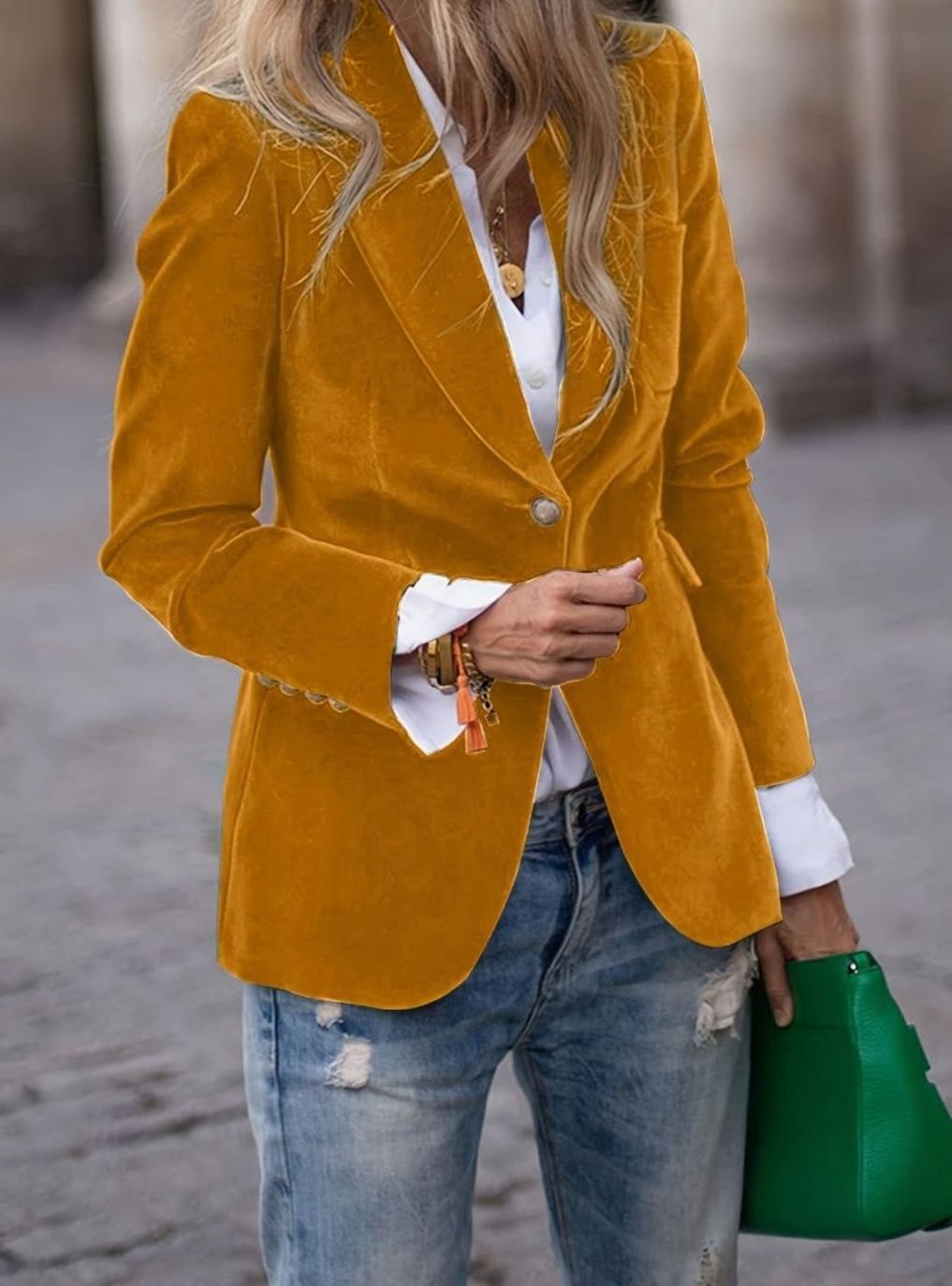 Bleuenn | Blazer en velours à un bouton doré