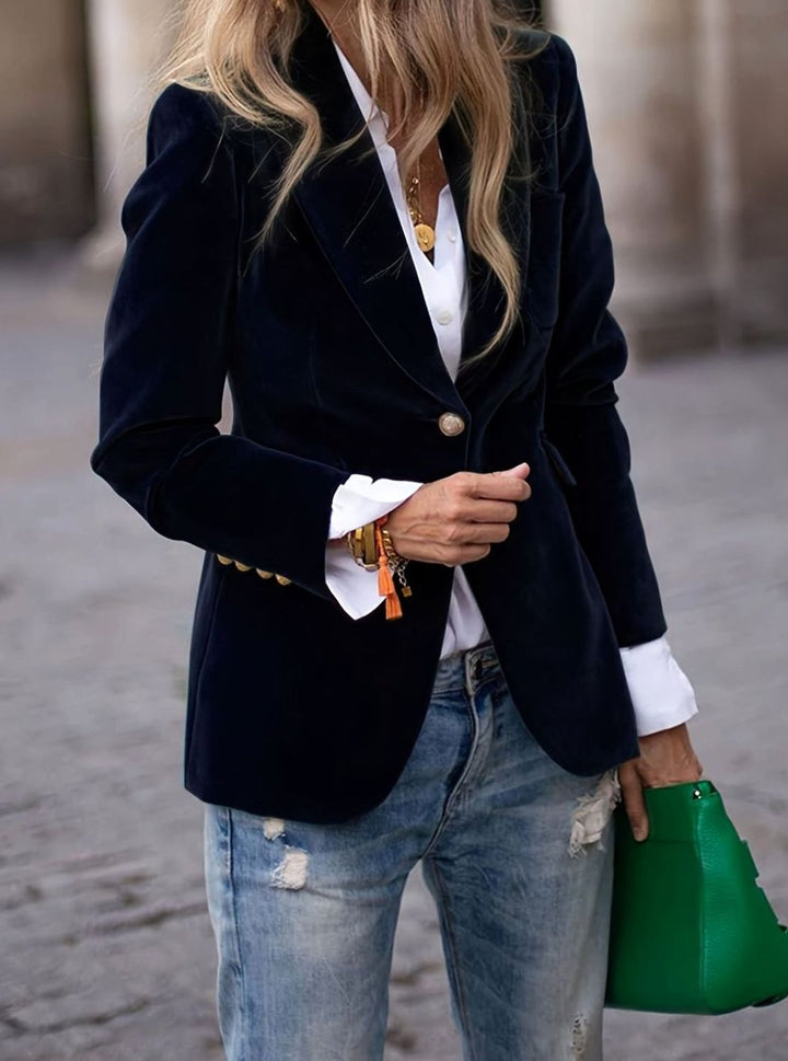 Bleuenn | Blazer en velours à un bouton doré