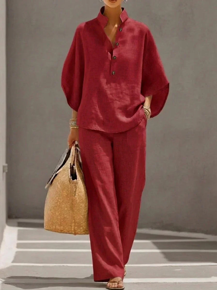 Carmen | Ensemble chemise à manches chauve-souris et pantalon