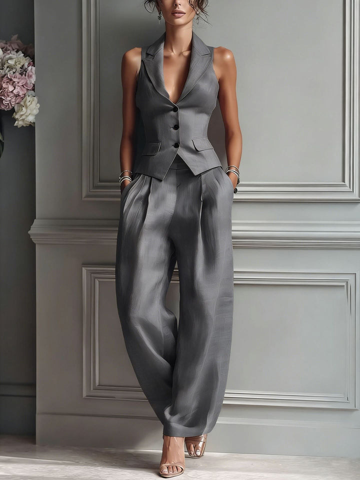 Cécilia | Ensemble gilet boutonné et pantalon assorti