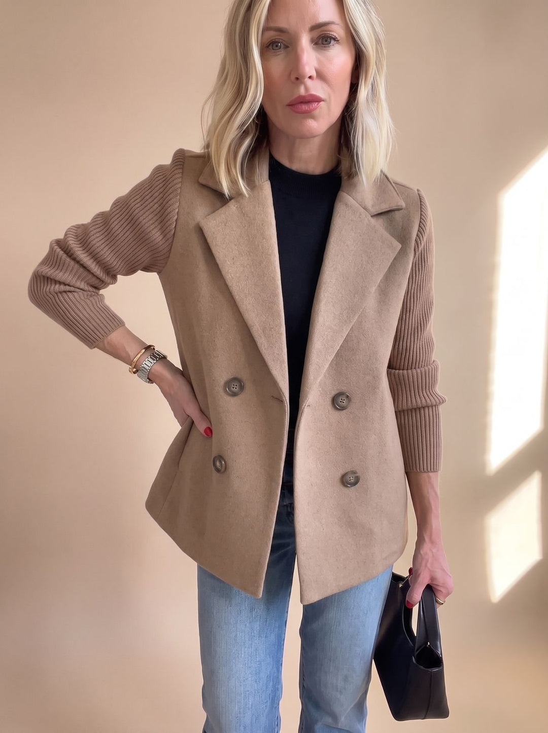 Clarence | Blazer croisé à manches en maille côtelée