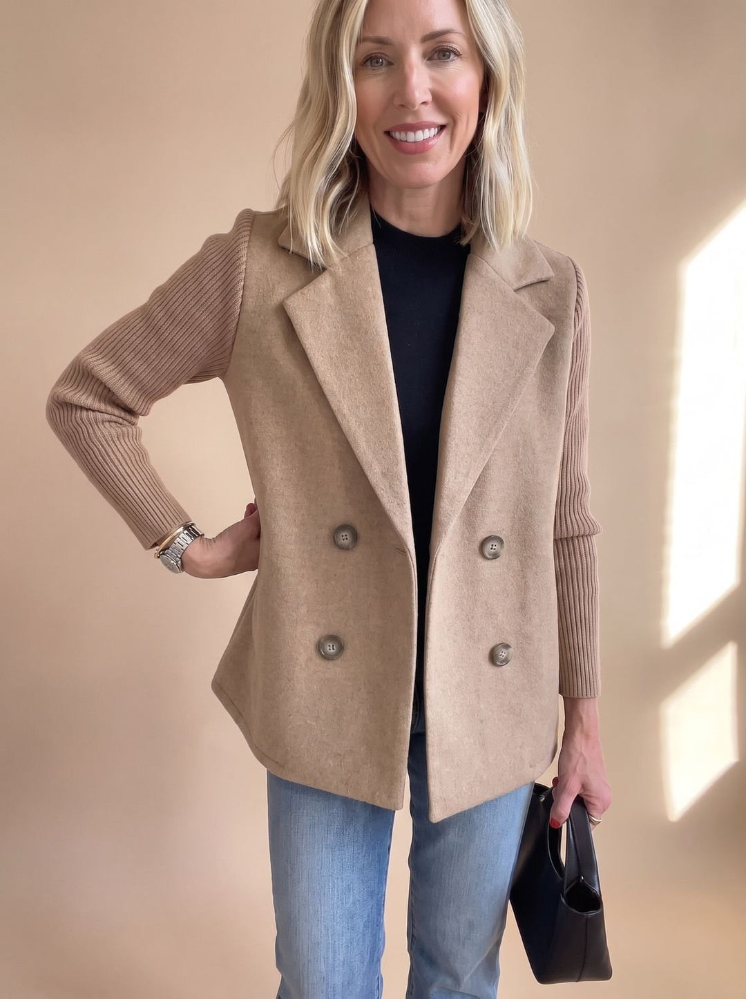 Clarence | Blazer croisé à manches en maille côtelée