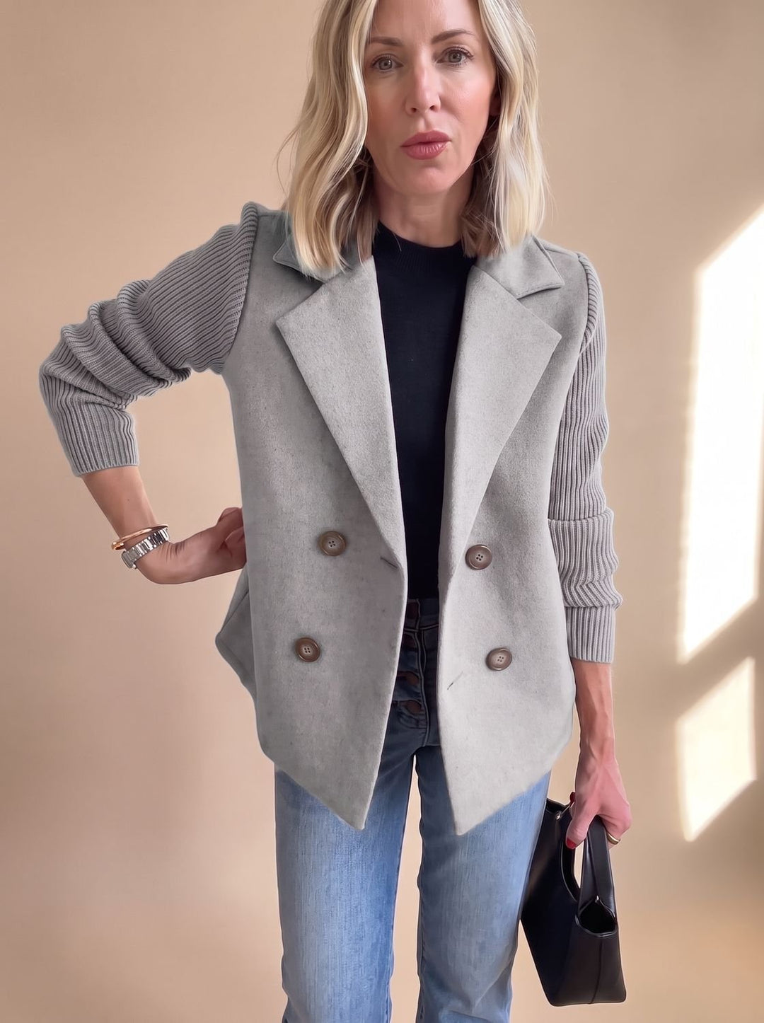 Clarence | Blazer croisé à manches en maille côtelée