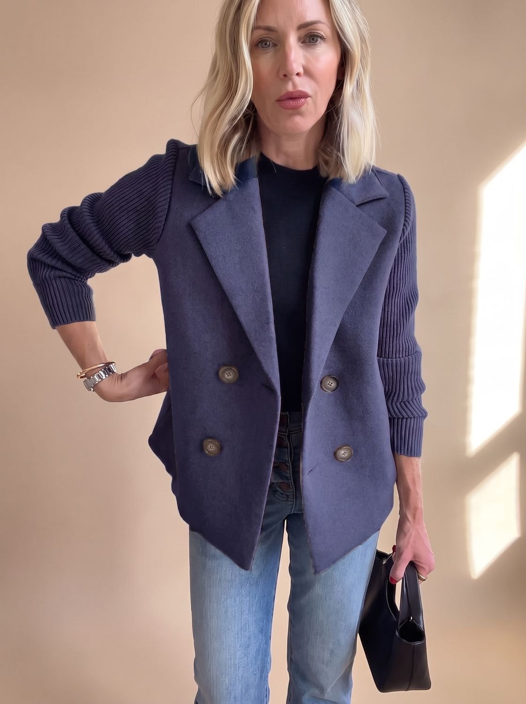 Clarence | Blazer croisé à manches en maille côtelée