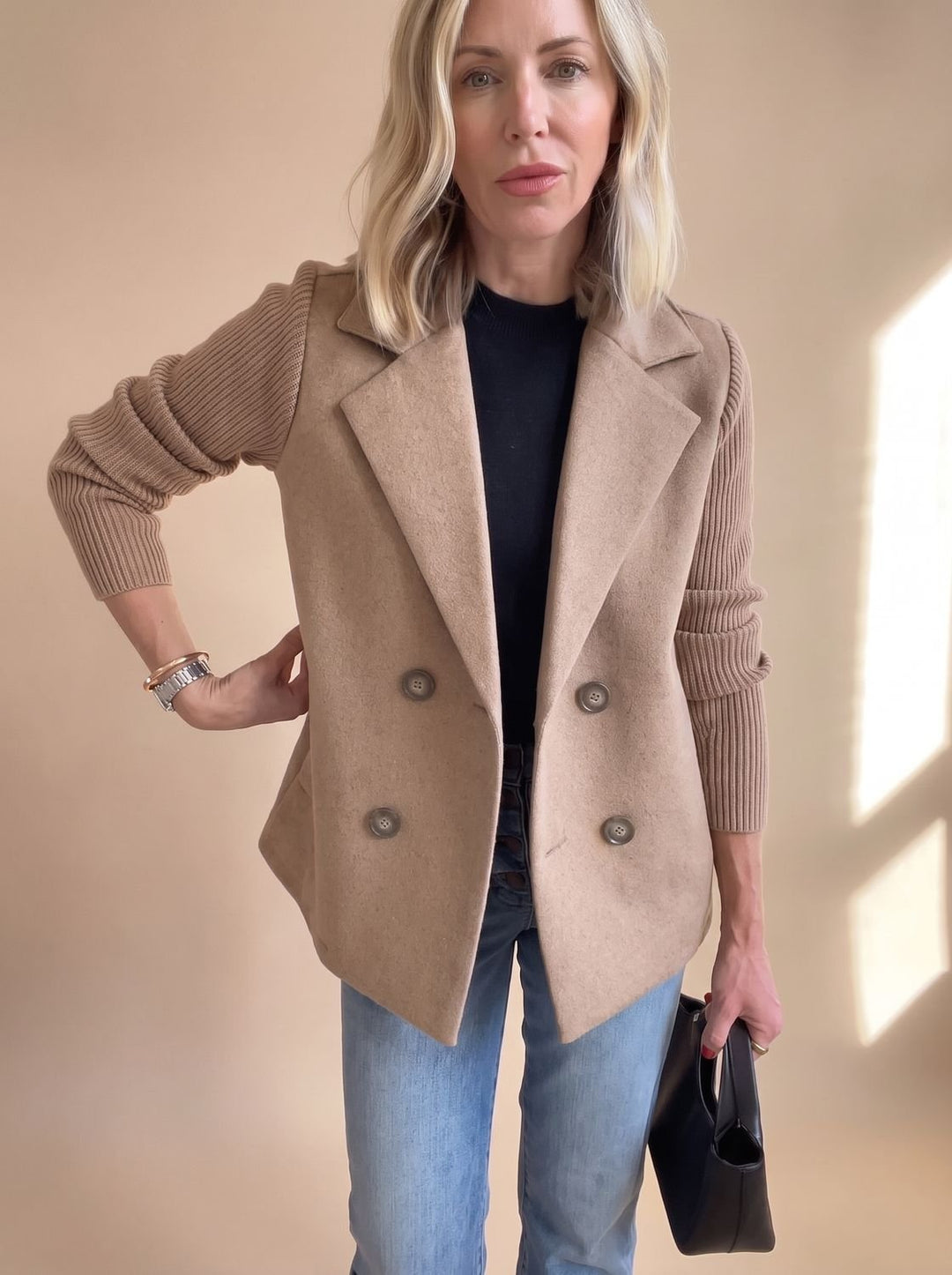 Clarence | Blazer croisé à manches en maille côtelée