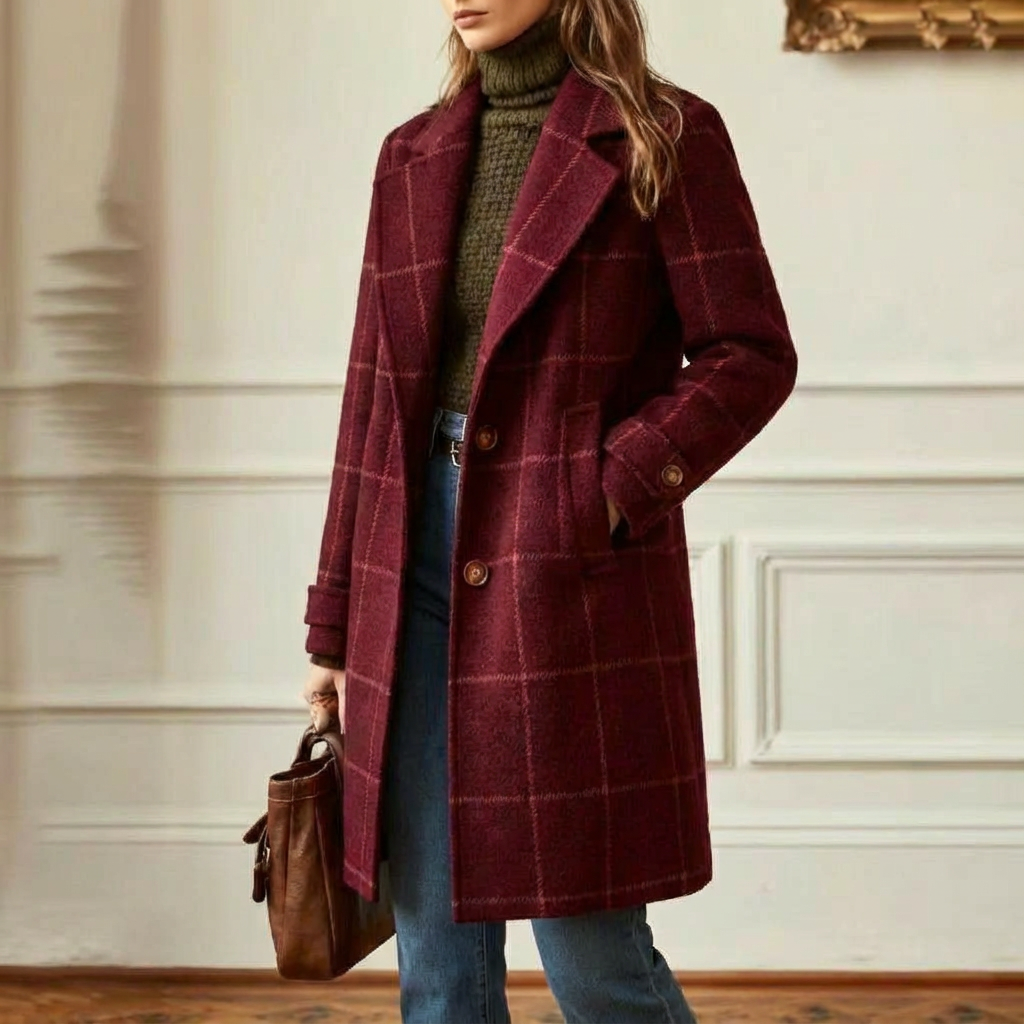 Clémentine | Manteau long à grands carreaux et revers
