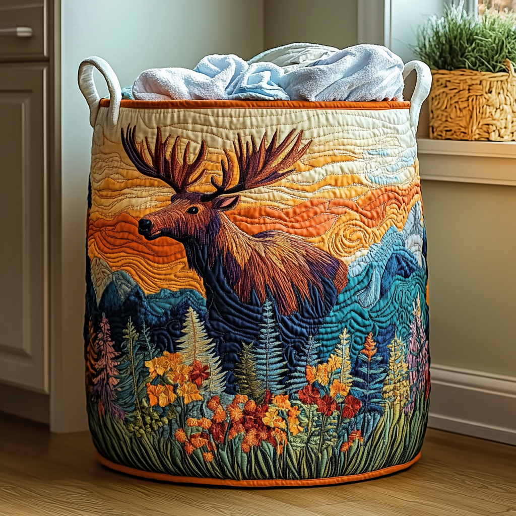 Dimitra | Panier à linge matelassé forêt et élans
