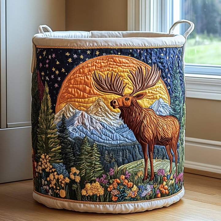 Dimitra | Panier à linge matelassé forêt et élans