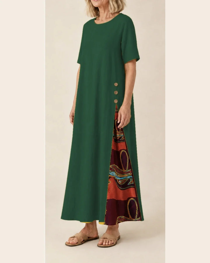 Maurene – Vert foncé | Robe longue décontractée effet lin