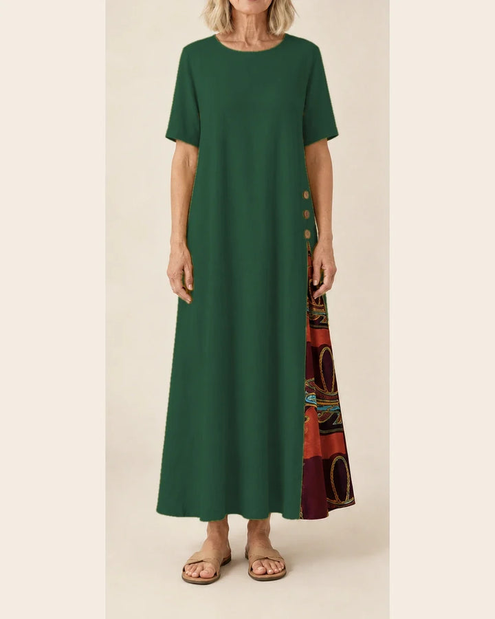 Maurene – Vert foncé | Robe longue décontractée effet lin