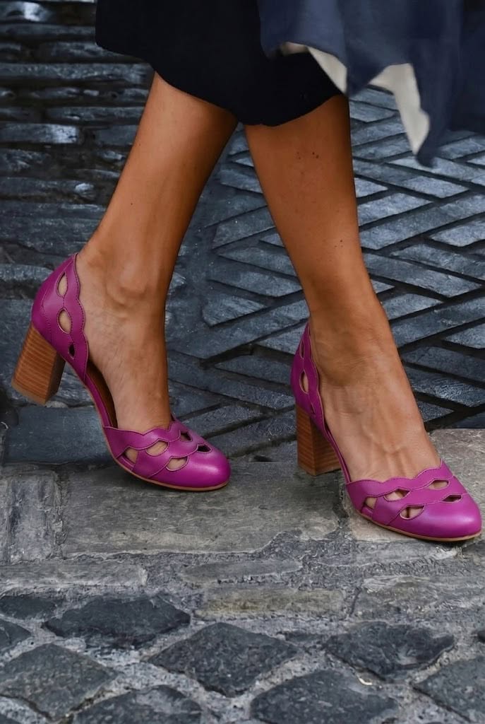 Talons blocs découpés festonnés chunky Cuir en cuir