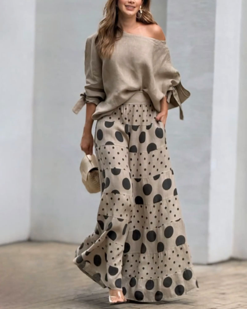 Simonetta | Ensemble Top Épaules Douces + Pantalon Imprimé