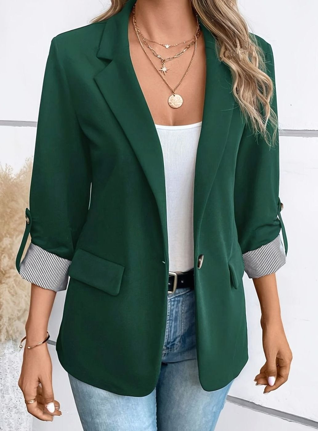 Émerance | Blazer à un bouton et revers de manches rayés