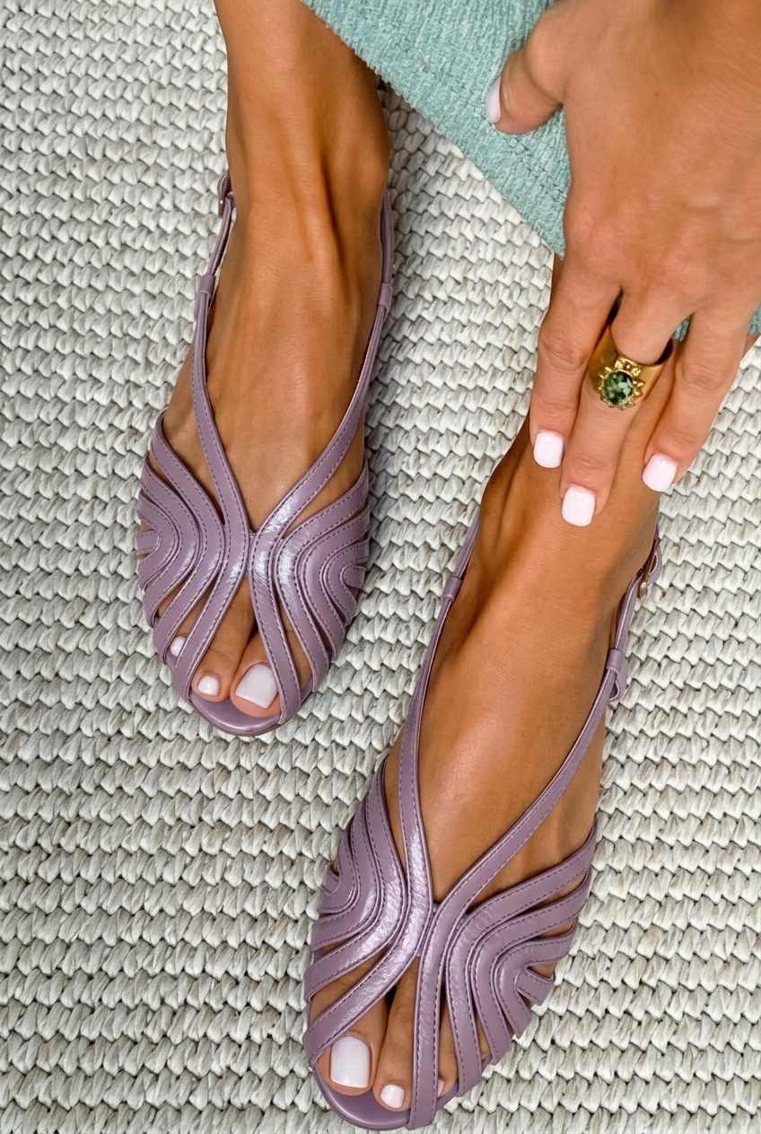 Sandales peep toe estivales basses rouges en cuir avec des brides