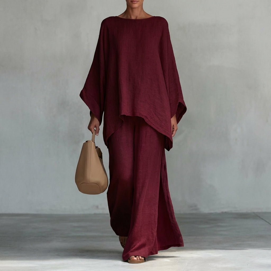 Fleurine | Ensemble cape drapée et pantalon large