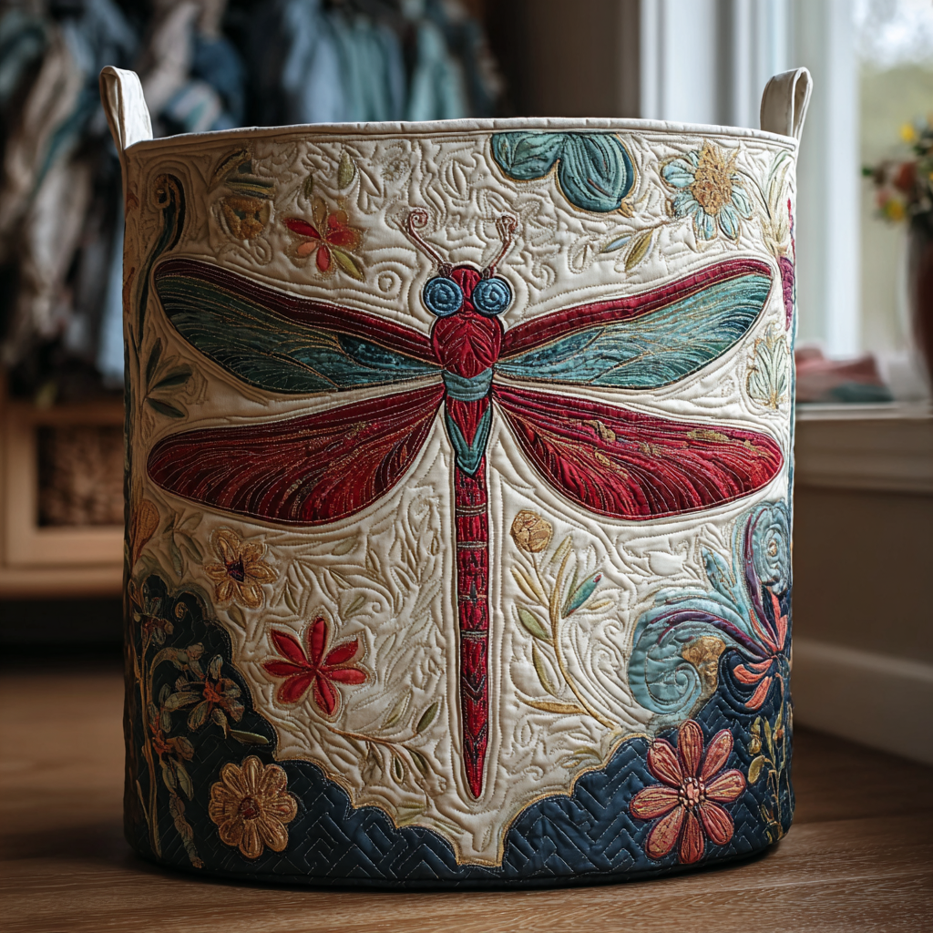 Florette | Panier à linge matelassé libellule rouge