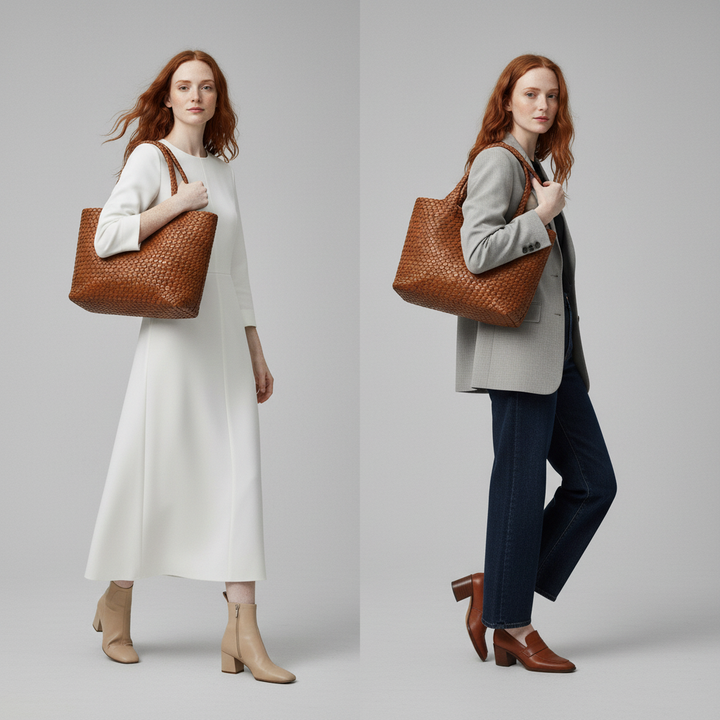 Sac fourre-tout en cuir tissé à la main Lana