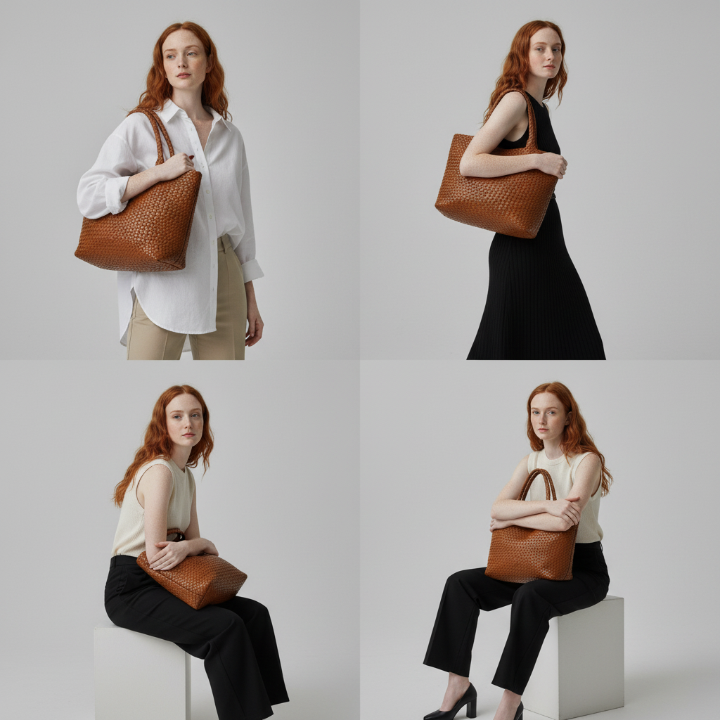 Sac fourre-tout en cuir tissé à la main Lana