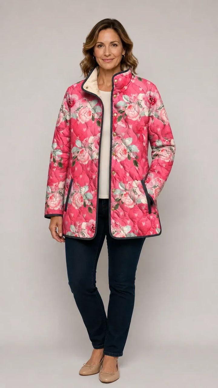 Daphné | Manteau matelassé rose à imprimé floral
