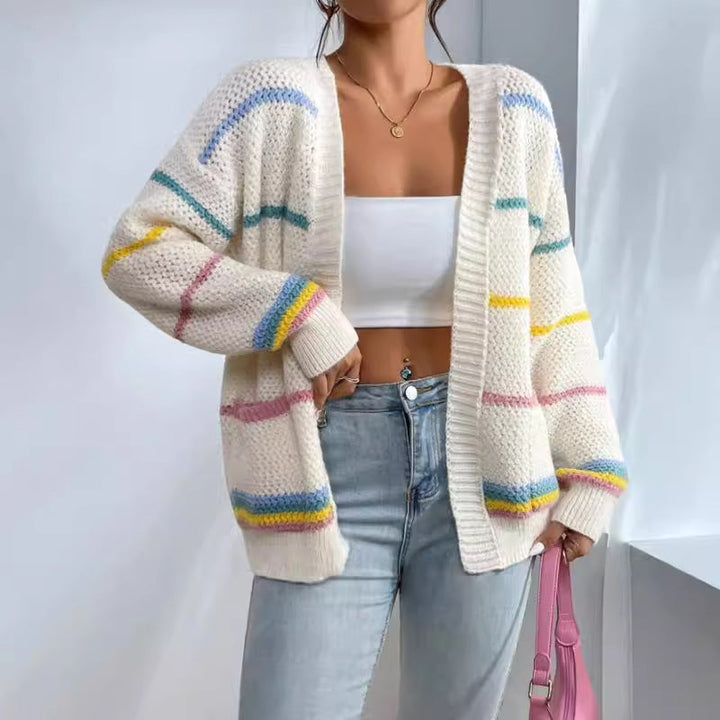 Godeline | Cardigan oversize ouvert à rayures colorées