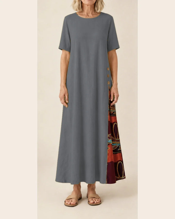 Maurene – Gris | Robe longue décontractée effet lin