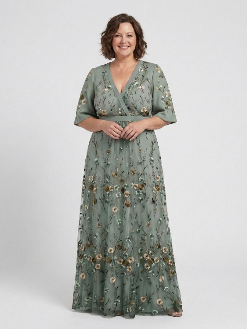 Evadne | Robe Maxi à Manches Courtes et Décolleté en V Floral