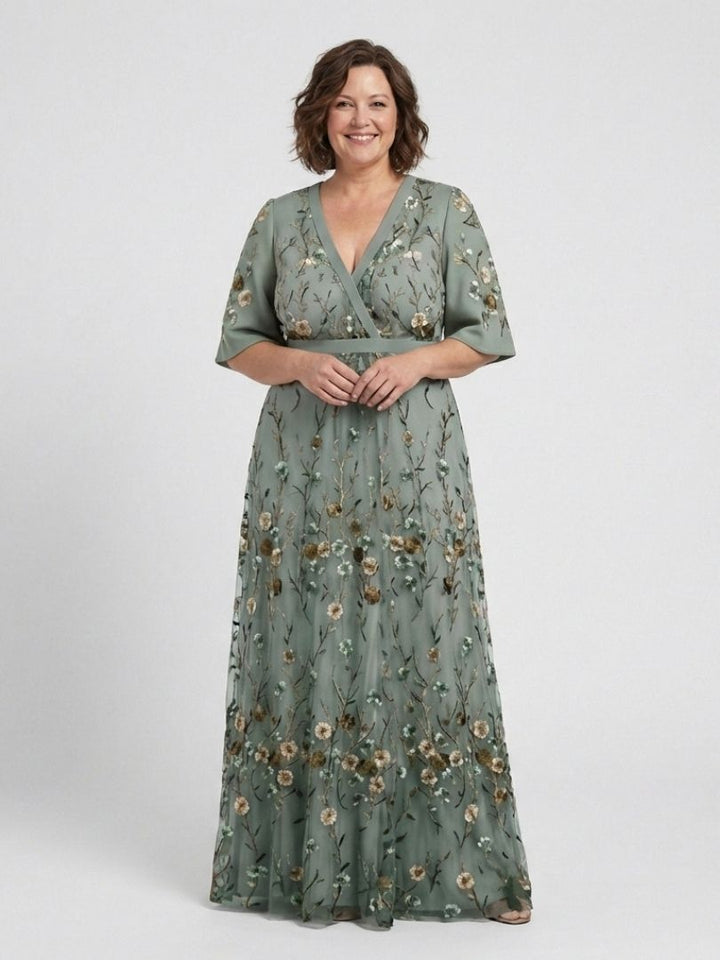 Evadne | Robe Maxi à Manches Courtes et Décolleté en V Floral