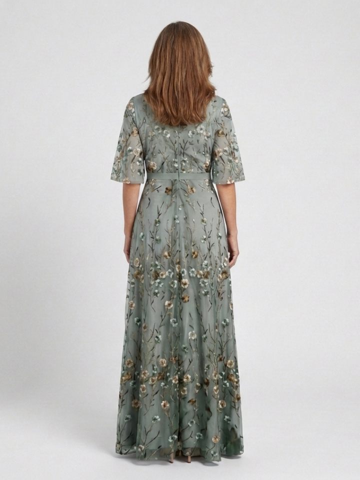 Evadne | Robe Maxi à Manches Courtes et Décolleté en V Floral