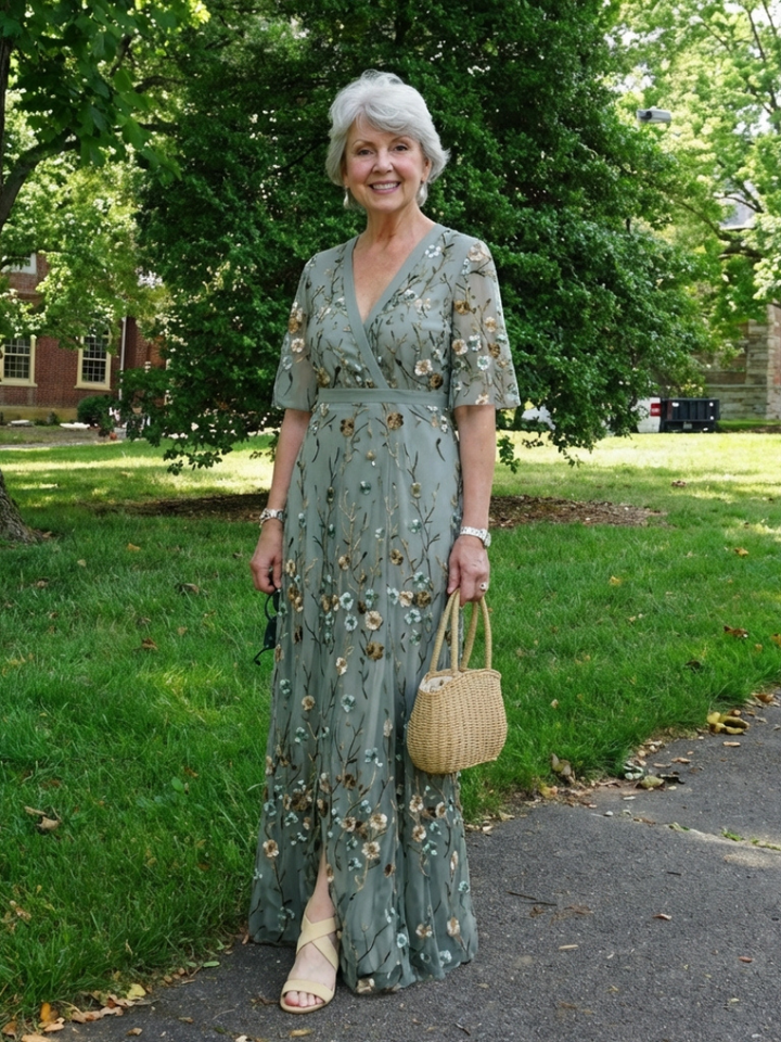 Evadne | Robe Maxi à Manches Courtes et Décolleté en V Floral