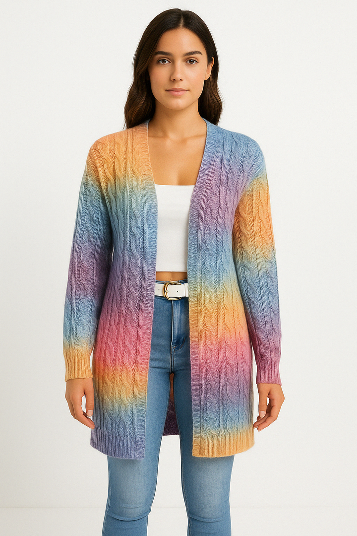 Hanaé | Cardigan long ouvert en maille dégradée
