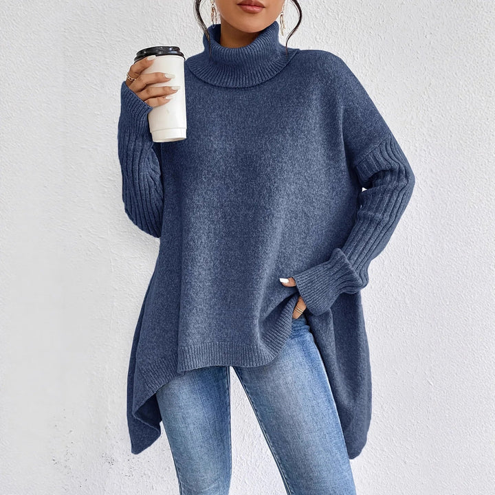 Hélyette | Pull long à col roulé et ourlet asymétrique