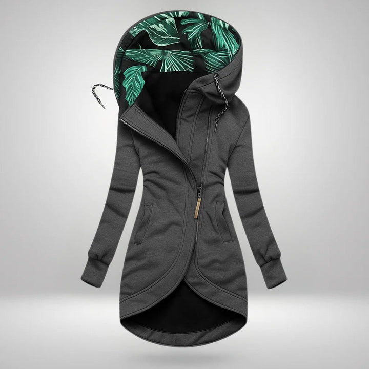Hermine | Manteau long à capuche et zip asymétrique
