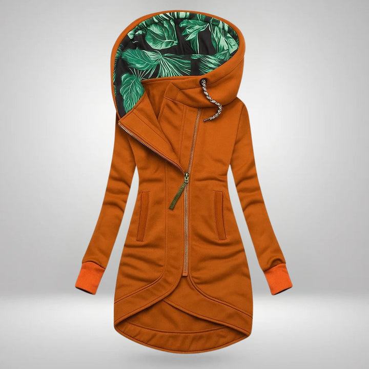 Hermine | Manteau long à capuche et zip asymétrique