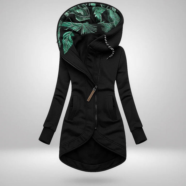 Hermine | Manteau long à capuche et zip asymétrique