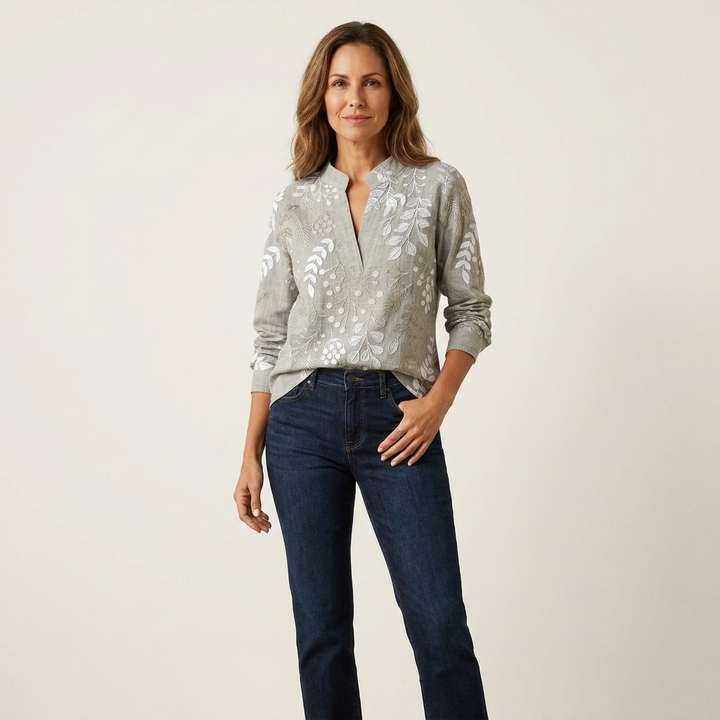 Lorielle | V-Neck Botanical Print Blouse