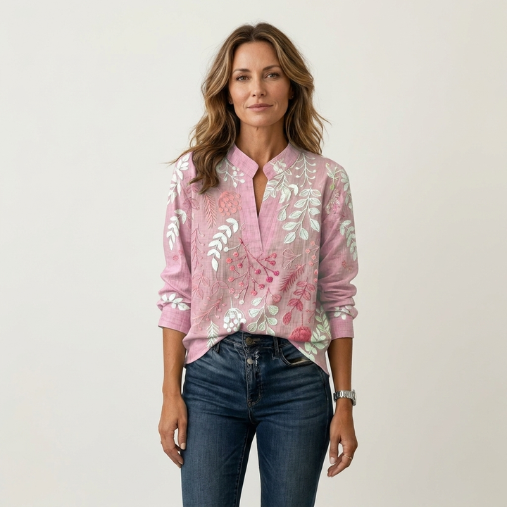 Lorielle | V-Neck Botanical Print Blouse