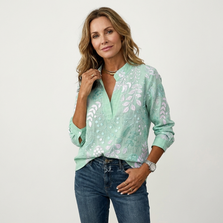 Lorielle | V-Neck Botanical Print Blouse