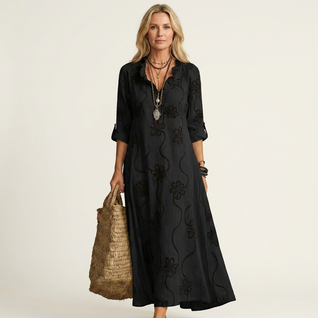 Mariam | Robe Maxi en avec Broderie Florale