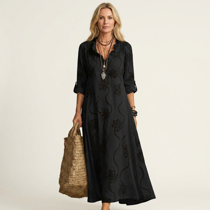 Mariam | Robe Maxi en avec Broderie Florale