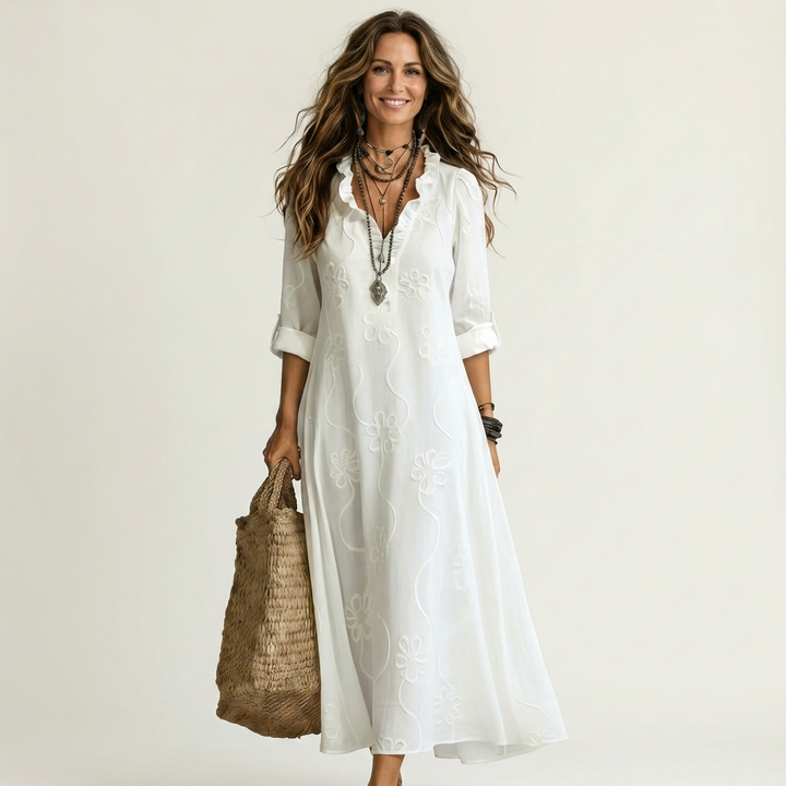 Mariam | Robe Maxi en avec Broderie Florale