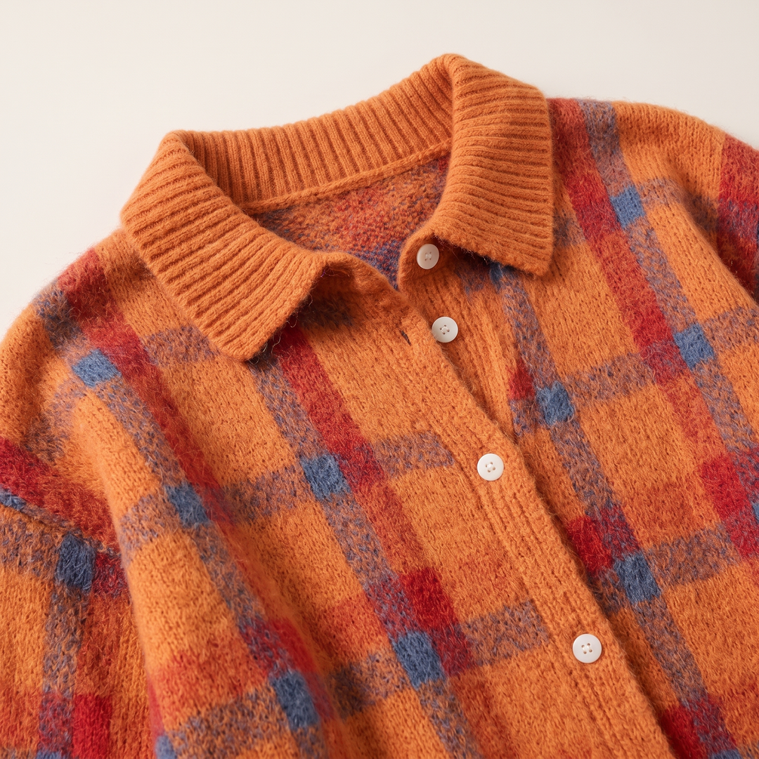 Hortense | Cardigan en maille à carreaux orange
