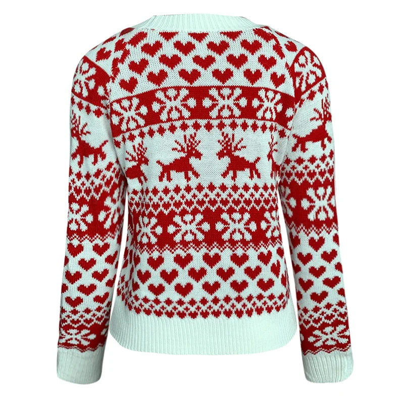 Idelette | Pull de Noël jacquard à rennes et cœurs