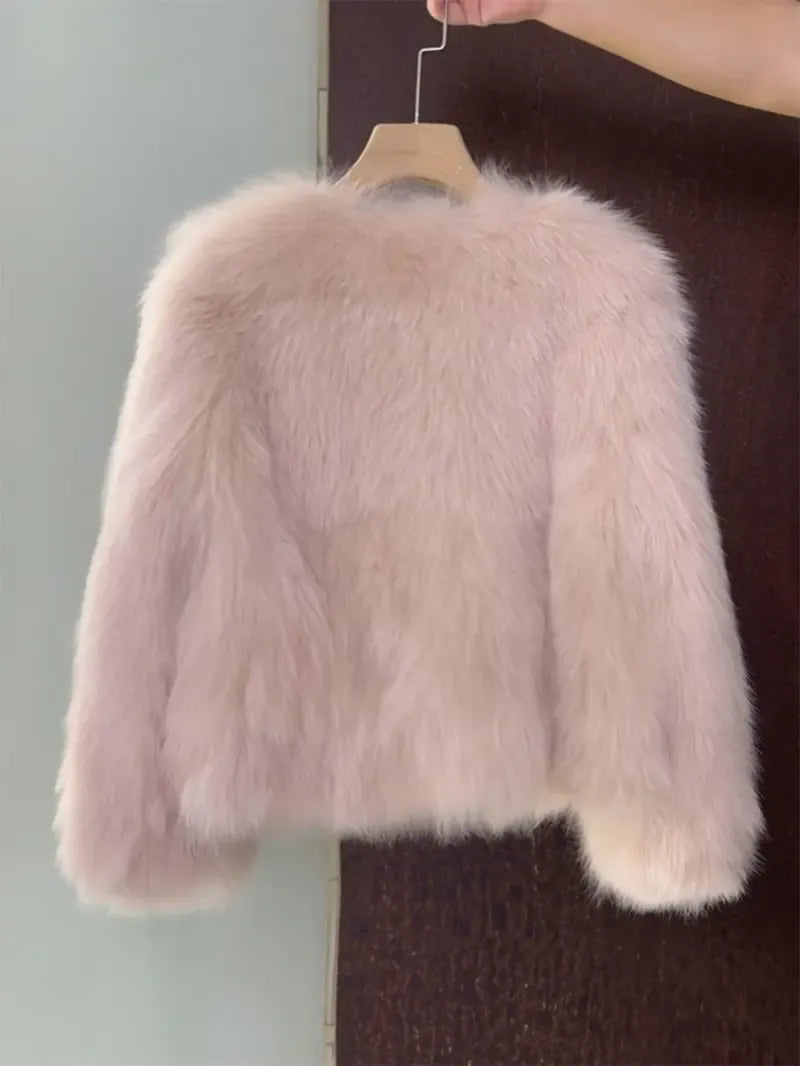 Angèle | Veste courte effet fourrure à boutons dorés