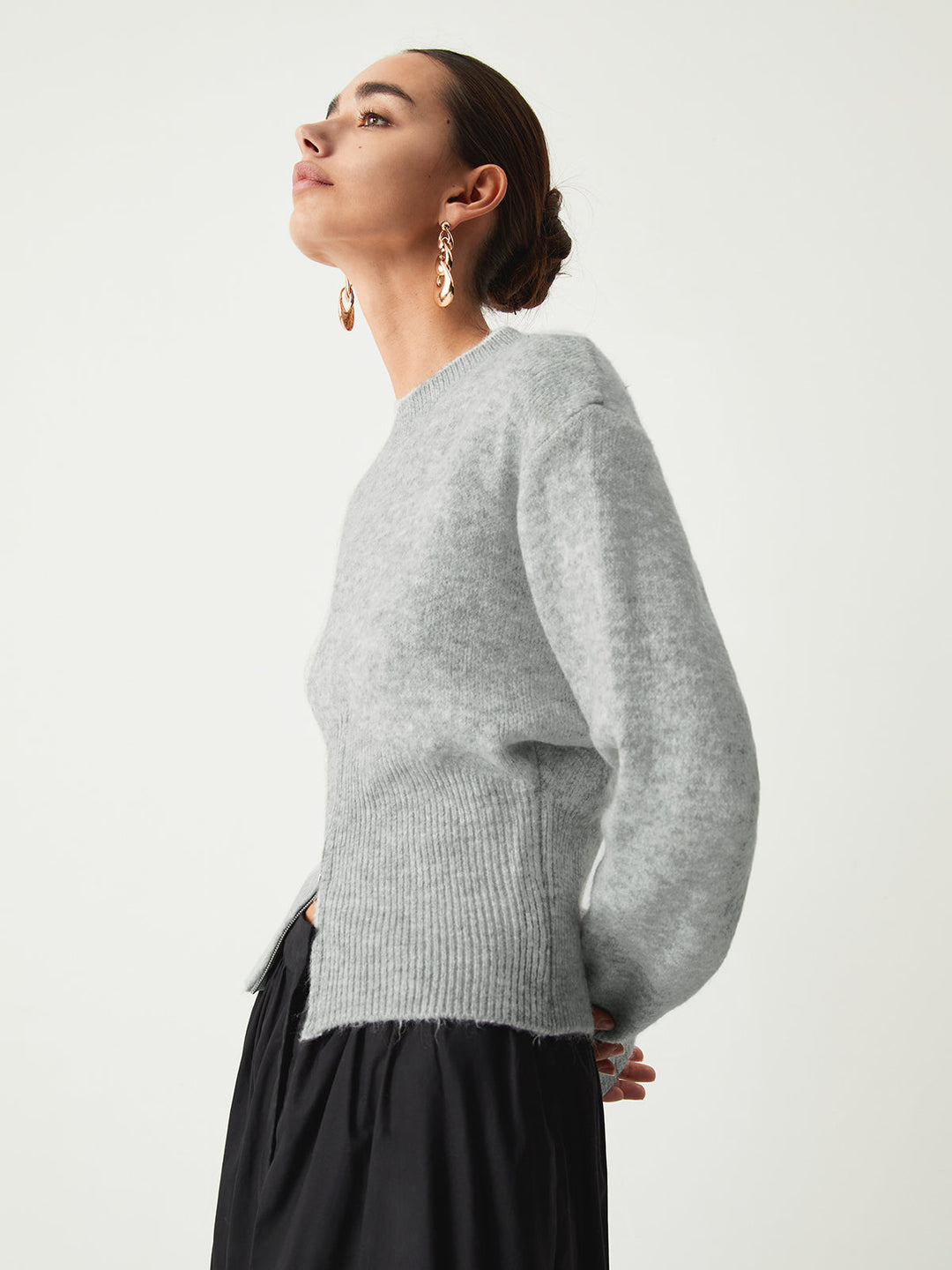 Jacotte | Pull court à taille côtelée et zip devant