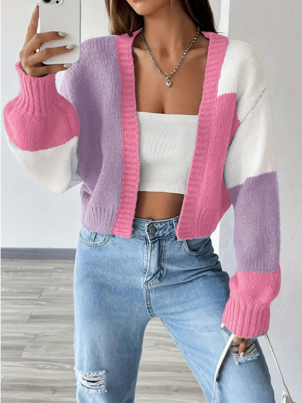Francine | Cardigan court boutonné à blocs de couleur